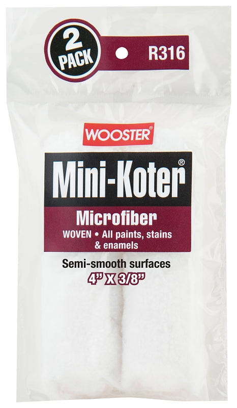 Wooster R316-4 Mini Roller Cover, 3/8 in Thick Nap, 4 in L, Microfiber Cover, 2/PK