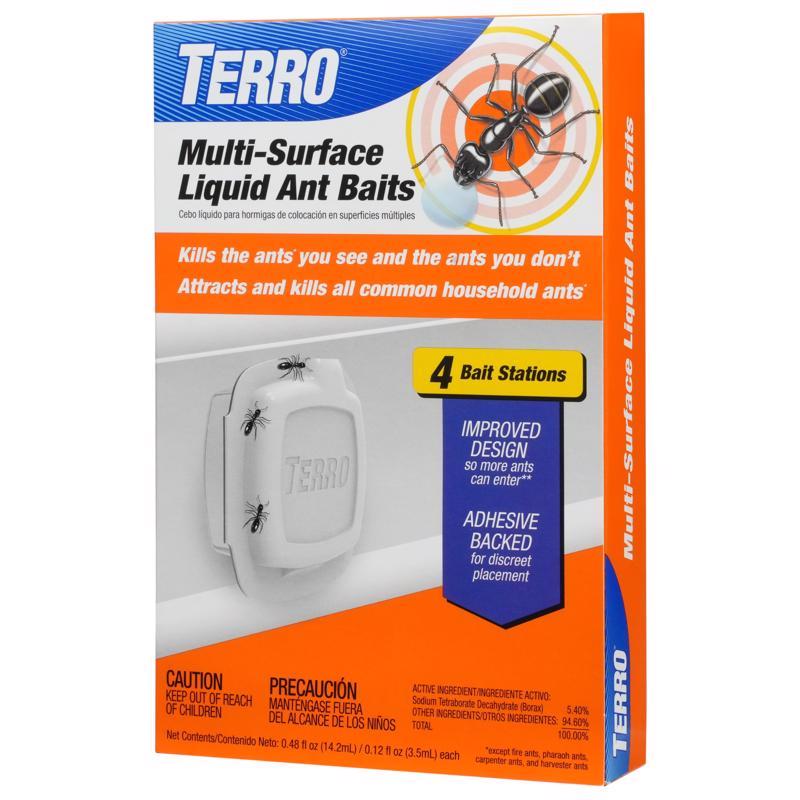 TERRO T334B Indoor Multi-Surface Liquid Ant Bait and Ant Killer - 4 Discreet Ant Bait Stations - Kills Common Household Ants