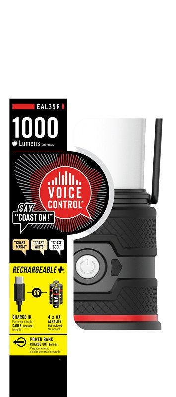 Coast EAL35R Camping Lantern, Alkaline, Zithion Battery, LED Lamp, 1000 lm, 16 hr Max Runtime, Space Black