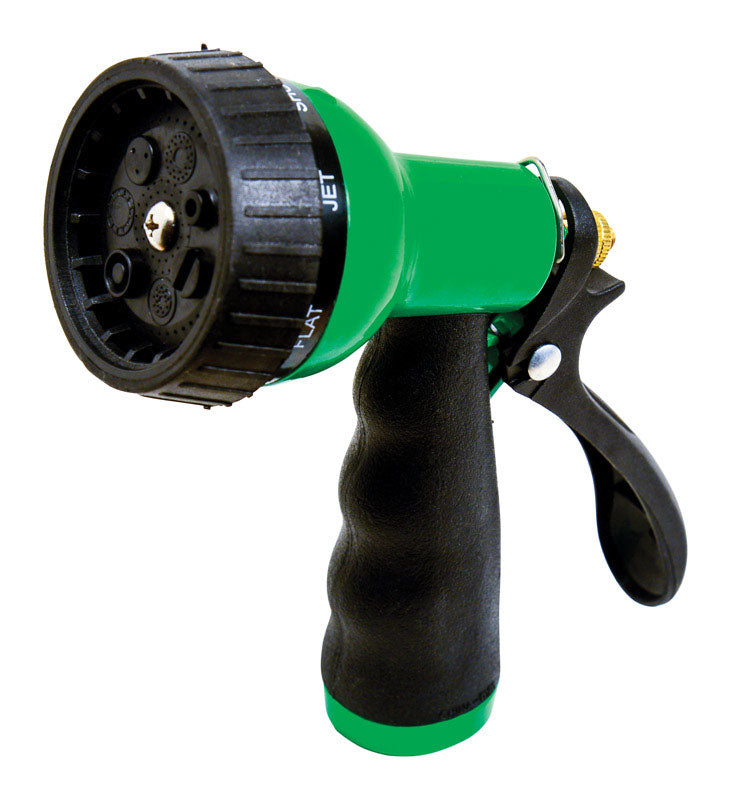 Rugg Vibrant 9 Pattern Hose Nozzle, Ergonomic Nozzle for Garden Hose with Adjustable Patterns, Green