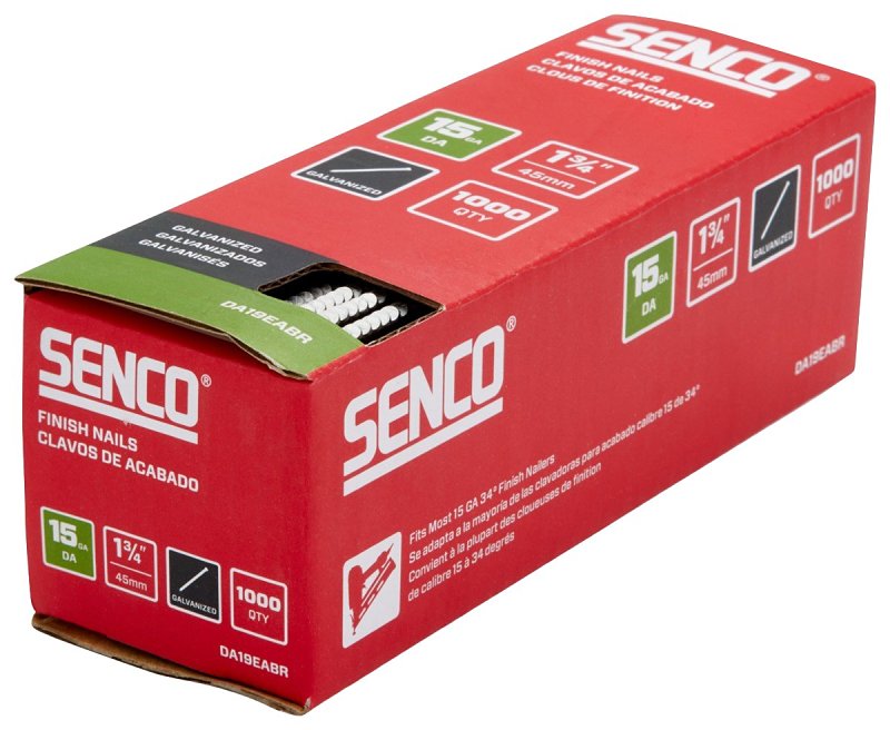SENCO DA19EABR 34 Degree Collated Finish Nails, 15 Gauge, 1-3/4 Inch Length, Galvanized, 1,000 Count Pack
