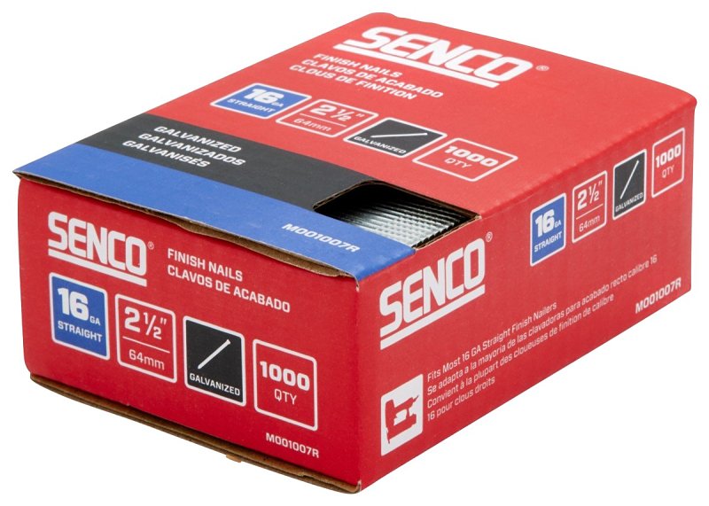 SENCO M001007R 2-1/2" 16 Gauge Straight Finish Nails, Galvanized Finish 1,000 Count Pack
