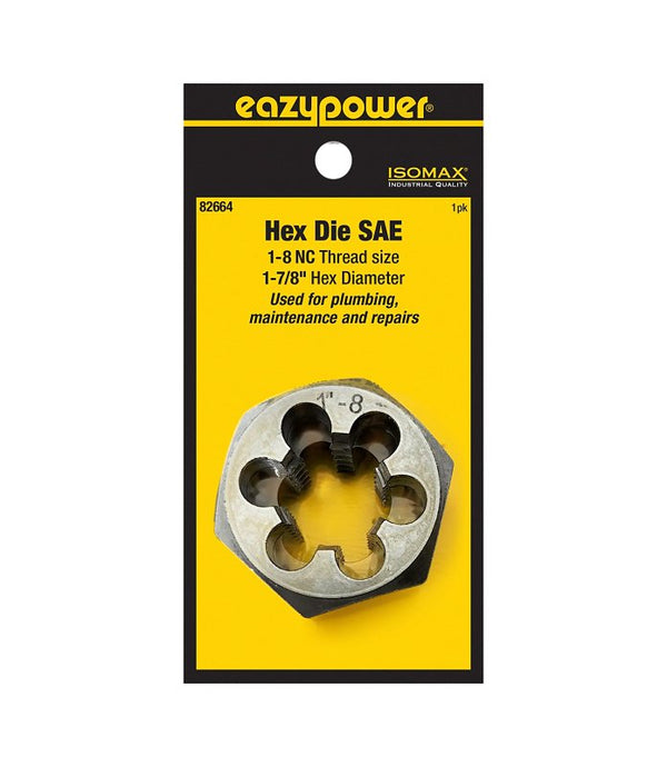 Eazypower 82664 1-8 NC 1-7/8" Hex 1" Die Tungsten (1 Pack)