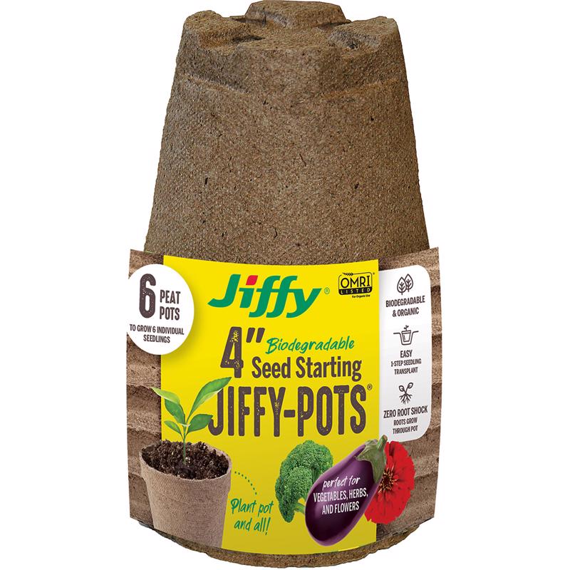 Jiffy-PotsOrganic Seed Starting 4" Biodegradable Peat Pots, 6 Pack