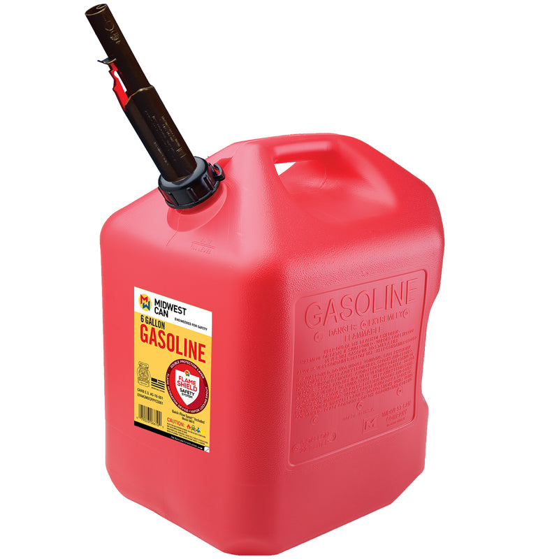 Midwest Can 6610 Quick Flow Spout Auto Shut Off Gasoline Can - 6 Gallon