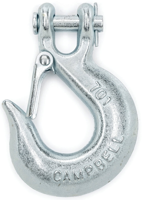 Campbell T9700624 Grade 43 Forged Steel Clevis Slip Hook with Latch, Import, Zinc Plated, 3/8" Trade, 5400 lbs Working Load Limit