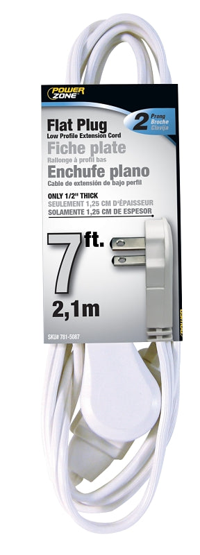 PowerZone Extension Cord, 16 AWG Cable, 7 ft L, 13 A, 125 V, White