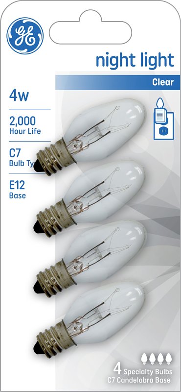GE Lighting 20572 4-Watt Night Light, Clear C7 4CD, 4-Pack