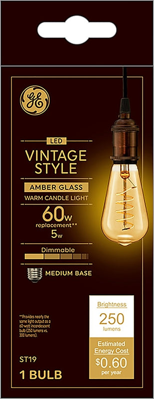 GE Vintage Style LED Light Bulb, 60 Watt, Amber Finish, ST19 Edison Style Bulb (1 Pack) 36507