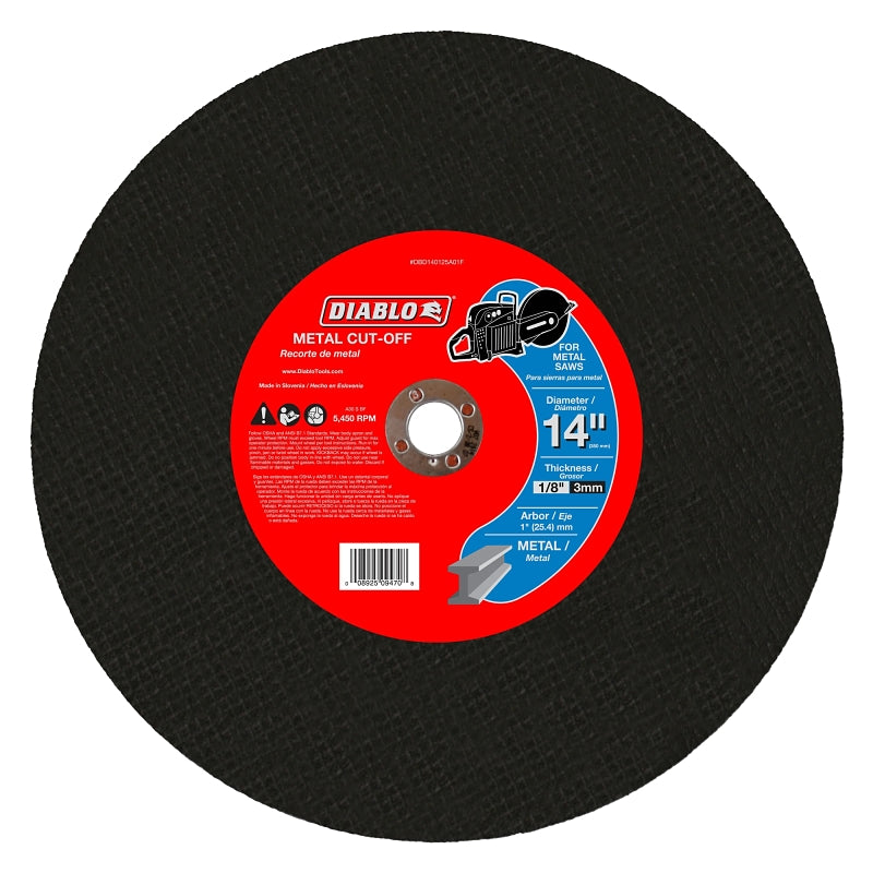 Diablo Metal Cut-Off Disc for Heavy-Duty Cutting of Metal - 14" Diameter, 1 Arbor, 1 Hub Type, 1/8" Thickness, 5450 Max RPM - DBD140125A01F (5-Pack)