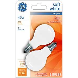 Ceiling Fan Bulb, 40 W, A15 LAMP, E12 Candelabra LAMP Base, 230 LUMENS, 2500 K Color Temp, PK2