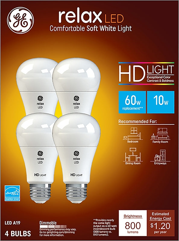 Ge HD LED Light Bulbs, Soft White, 10.5-Watts, 800 Lumens, 4-Pk. 93129431