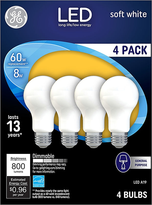 G E LIGHTING 93098313 LED Light Bulbs, Frosted Soft White, 8-Watt, 750 Lumens, 4-Pk. - Quantity 1