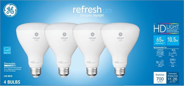 GE Lighting 93129890 LED Directional Bulbs, BR30, Frosted Daylight, 650 Lumens, 10-Watts, 4-Pk. - Quantity 1 93129890/93110833