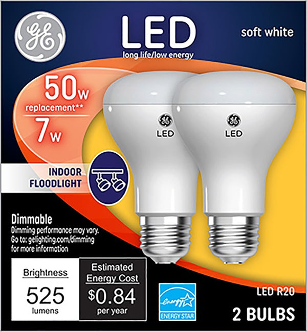 GE Lighting 93116048 LED Directional Light Bulb, R20, Soft White, Clear Bulb, 525 Lumens, 7-Watt, 2-Pk. - Quantity 1