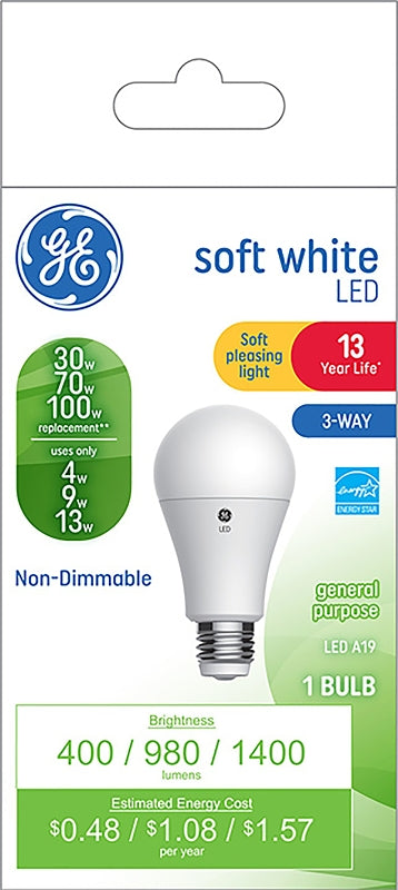 GE Lighting Light 24095 Soft White LED 3-Way 30/70/100-Watt Replacement A21 Bulb Medium Base, 1 Count (Pack of 1) 93126861
