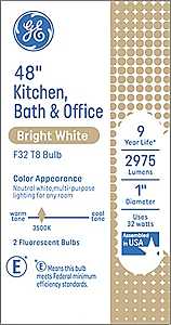 GE Lighting 32 watts T8 48 in. L Fluorescent Bulb White A-Line 3500 K 2 pk