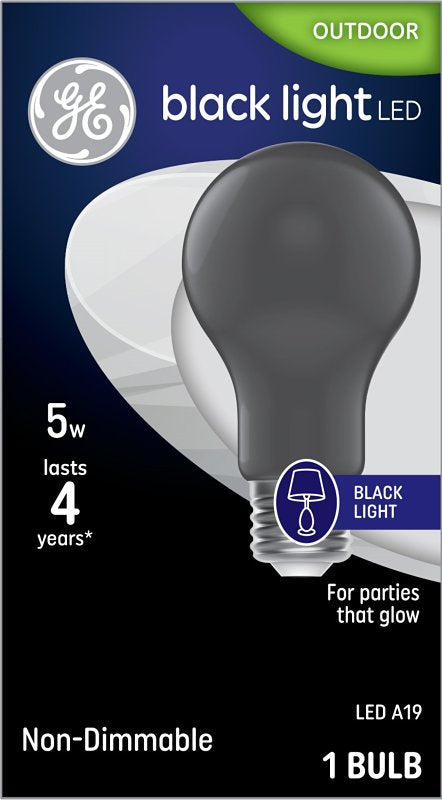 GE Blacklight Bulb, Outdoor Party Light, Glow Light, A19 UV Black Light (6 Pack) 93129710
