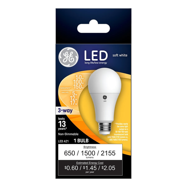 GE 3-Way LED Light Bulb, A19 Standard Bulb, 5/10/19 Watt (50/100/150 Watt Equivalent) Soft White, Medium Base (1 Pack) 93129879