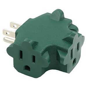 PowerZone ORBAD25001 Power Block Adapter, 125 V, 3-Outlet, NEMA: NEMA 5-15P, Green