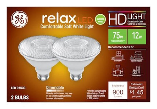 Ge Lighting 43094 12 Watt E26 Par30 Soft White Led Dimmable Relax Hd Light Bulbs 2 Count