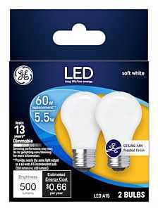 GE Relax 2-Pack 60 W Equivalent Dimmable Soft White A15 LED Light Fixture Light Bulbs Frosted Medium Base