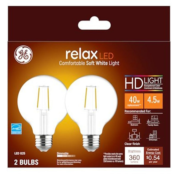 GE Lighting 31536 LED Light Bulbs, G25, Clear Soft White, 350 Lumens, 4.5-Watts, 2-Pk. - Quantity 44