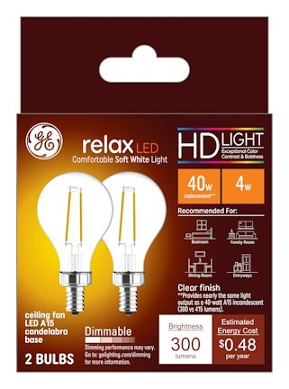 Ge 93116152 A15 Relax Hd Led Ceiling Fan Light Bulb, 4 Watts