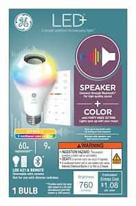 GE LED+ A21 LED Light Bulb, Indoor Color Changing Wireless Blutooth Speaker Light with Remote, 9W, Multicolor and Soft White (1 Pack)