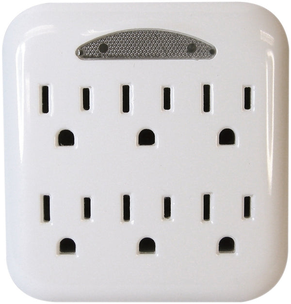 POWER ZONE OR801105 Powerzone Grounded Tap, 125 V, 15 A, 6 Outlet, White
