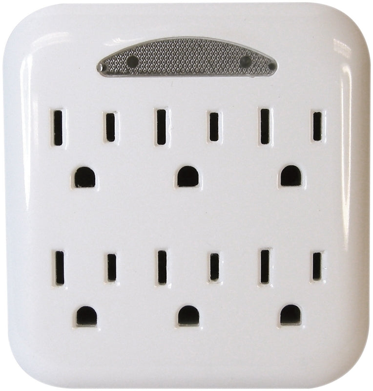 POWER ZONE OR801105 Powerzone Grounded Tap, 125 V, 15 A, 6 Outlet, White