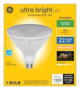 GE Lighting Ultra Bright Warm White 120W Replacement LED Outdoor Floodlight PAR38 Light Bulb (1-Pack), (93128216)