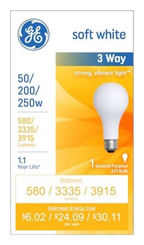 GE Lighting 97482 3 Way 50 200 250 Incandescent Light Bulb Soft White 93130573