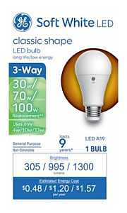 93130562 LED 3-Way Light Bulb, A19 Medium Base, Soft White, 3/9/13 Watt - Quantity 1