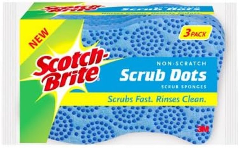Scotch-Brite Scrub Dots Non-Scratch Scrub Sponge, Rinses Clean, for Washing Dishes and Cleaning Kitchen, 3 Scrub Sponges 20303-8