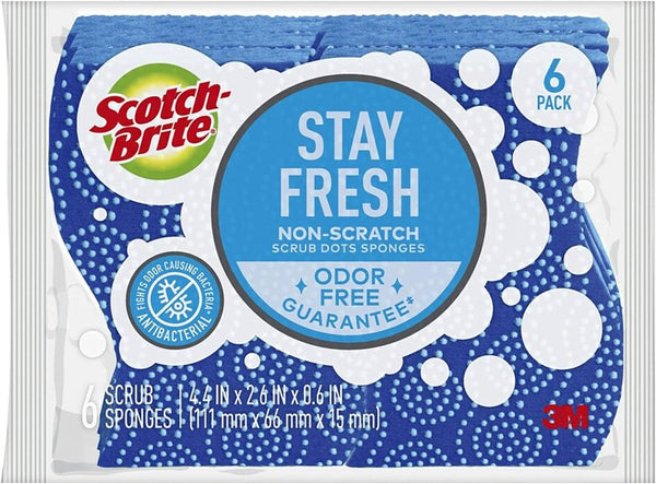 Scotch-Brite Odor Resist Non-Scratch Scrub Sponge, Dishwasher-Safe Kitchen Sponges that Resist Bacterial Odors, Multipurpose Dish Sponge for Gentle Cleaning, 6 Dish Sponges 20306-4