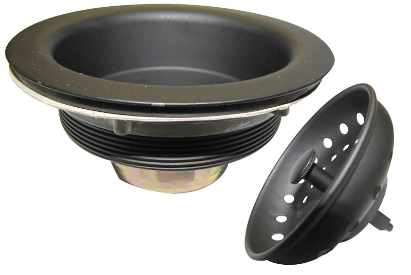 Plumb Pak K5414BLK Keeney Stainless Steel Kitchen Sink Strainer with Fixed Post Basket, Fits Standard 3-1/2-Inch Openings, 3-1/2 In. to 4 In, Black