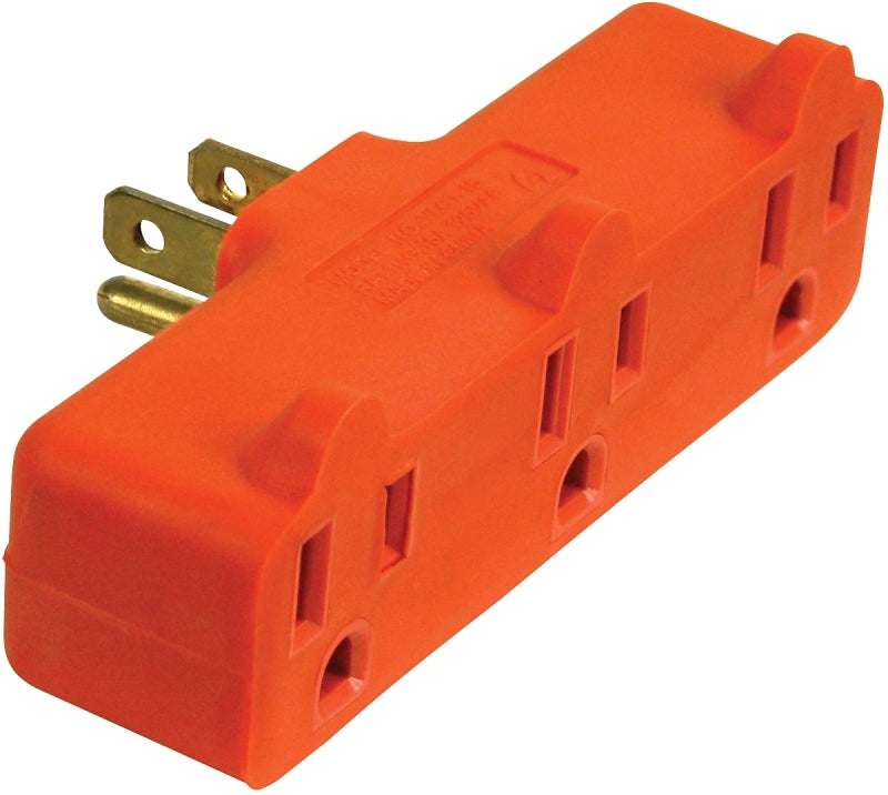 POWER ZONE ORAD0100 Powerzone Grounded Tap, 3 Outlet, Orange