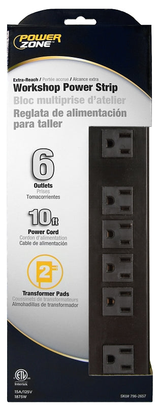 POWER ZONE OR801120 Powerzone Power Strip, 125 V, 15 A, 6 Outlet