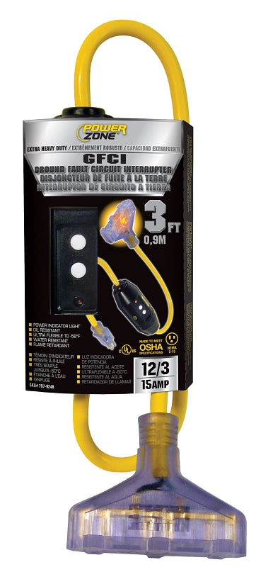POWER ZONE ORG320803 Tap Three Outlet GFCI, 3-Feet