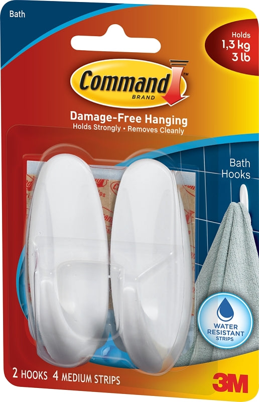 Command Medium White Bath Hooks, 2 Hooks, 4 Strips 17081B