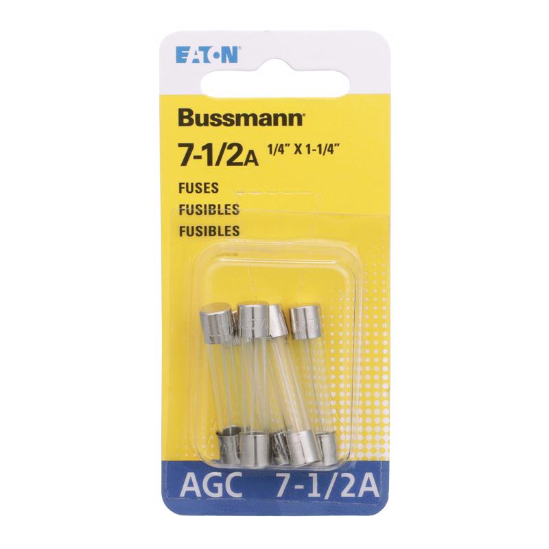 Bussmann BP/AGC-7-1/2-RP AGC Automotive Glass Fuse (1/4" X 11/4" 71/2 Amp), 5 Pack