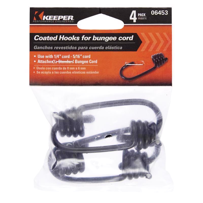 KEEPER 06453 Vinyl Coated Steel Bungee Hooks for Cord Size 1/4"-5/16", 4 Pack
