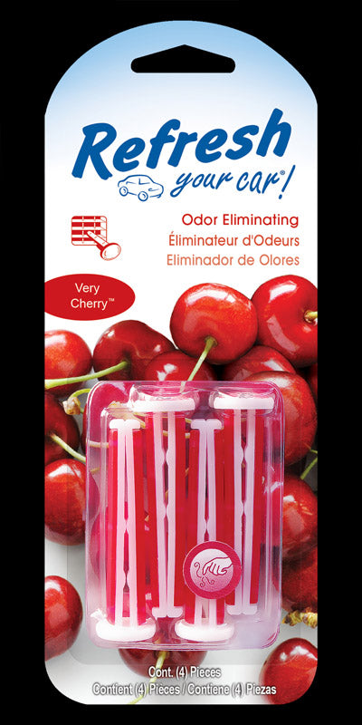 Refresh Your Car Car Air Freshener, Odor Eliminator, Set of 4 Auto Vent Sticks, Very Cherry Scent, Refresh Your Car E301434400