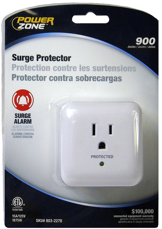 POWER ZONE OR802105 Powerzone Surge Protector Tap, 125 V, 15 A, 1 Outlet