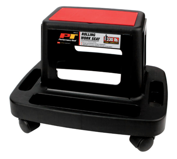 Performance Tool W85026 Multi-Slot Creeper Rolling Work Seat with Storage Tray for Mechanic Garages and Workshops, Black/Red, 18x13.4x12.4-Inches