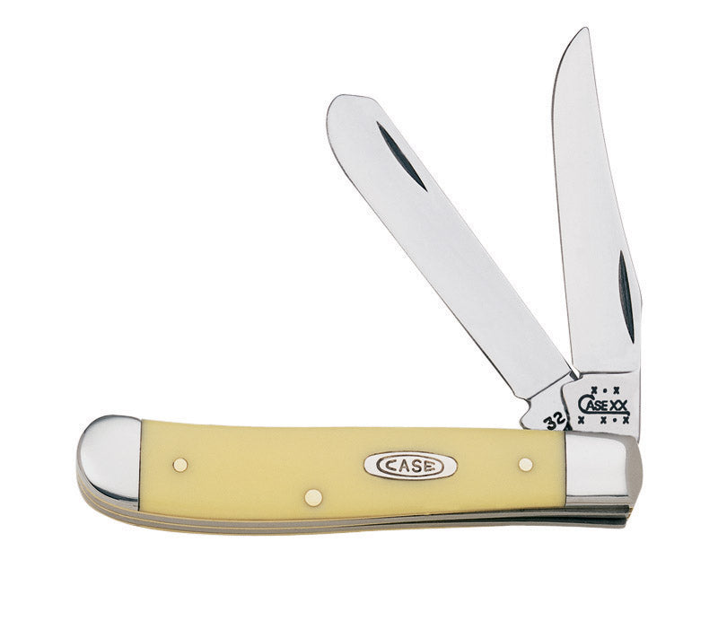 CASE XX WR Pocket Knife Yellow Synthetic Mini Trapper Cv Item #029 - (3207 Cv) - Length Closed: 3 1/2 Inches