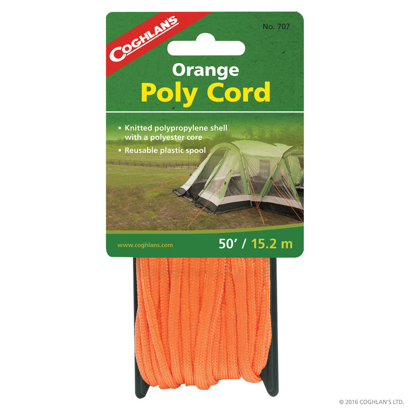 Coghlan's Poly Cord – 50 ft Light-Duty Camping Rope with Durable Polypropylene Shell,Reusable Spool for Outdoor and Recreational Use, Orange