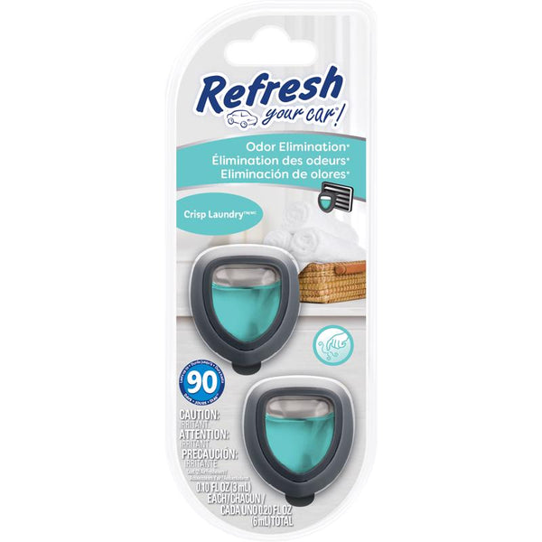 Refresh Your Car! Refresh Car Air Freshener and Mini Car Oil Diffuser, Odor Eliminator That Can for Up to 90 Days (Crisp Laundry) RMD276-2AME