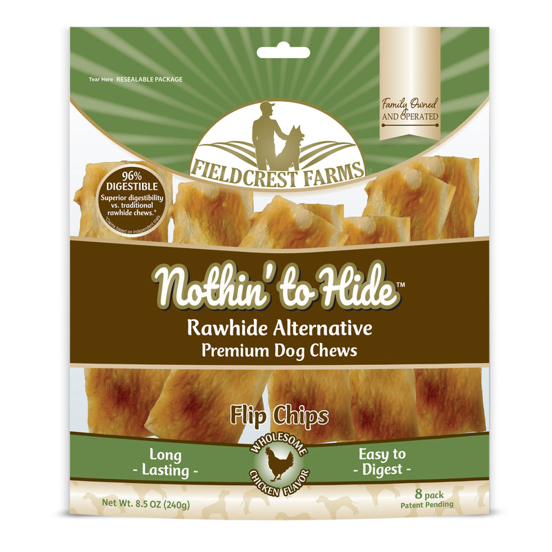 Fieldcrest Farms Nothin to Hide Flip Chips Chews for Dogs - All Natural Rawhide Alternative Treats for Dogs, Chicken, Beef or Peanut Butter Flavor Snack for All Breed Dogs (Chicken, 8.5 Oz)